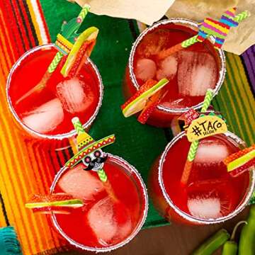 Fiesta Party Supplies 28pc Straw Set - Cinco de Mayo Party Decorations - Mexican Party Decorations -...