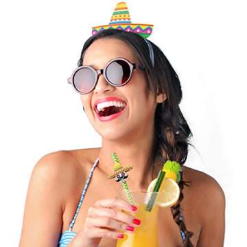 Fiesta Party Supplies 28pc Straw Set - Cinco de Mayo Party Decorations - Mexican Party Decorations - Fiesta Cupcake Toppers Mini Sombrero, Cactus, Piñata & Taco Theme Décor Party Favors