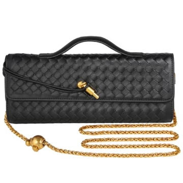 XINGFENGSU Woven Evening Bag Clutch Purses For Women, Woven Leather Crossbody Bag Purse For Women Wi...