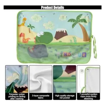 Car Window Shade for Baby, Blackout Car Window Curtain with Storage Pockets & 7 Suction Cups, Cartoon Pattern Car Side Window Sun Shade Cover for Sun/Heat/UV Rays Protection (Green-Dinosaurs)