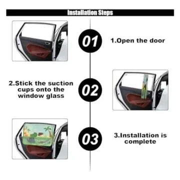 Car Window Shade for Baby, Blackout Car Window Curtain with Storage Pockets & 7 Suction Cups, Cartoon Pattern Car Side Window Sun Shade Cover for Sun/Heat/UV Rays Protection (Green-Dinosaurs)