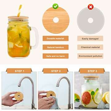 8pcs Mason Jar Lids with Sealing Ring, Reusable Bamboo Mason Jar Lids, Mason Jar Tumbler Lids Tops, ...
