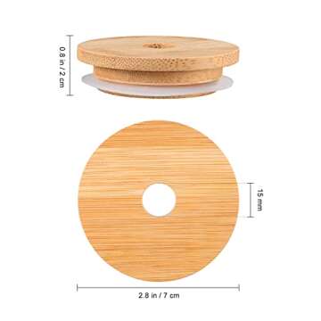 8pcs Mason Jar Lids with Sealing Ring, Reusable Bamboo Mason Jar Lids, Mason Jar Tumbler Lids Tops, for Wide Mouth Mason Jars Canning Jars, 70mm