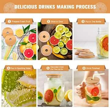 8pcs Mason Jar Lids with Sealing Ring, Reusable Bamboo Mason Jar Lids, Mason Jar Tumbler Lids Tops, for Wide Mouth Mason Jars Canning Jars, 70mm