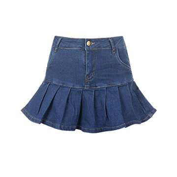 Dqbeng Women's A-Line Denim Mini Skirt Y2K Ruffle Flared Pleated Skirts with Shorts (Blue-S)