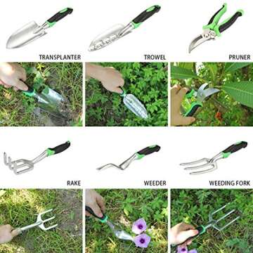 Glaric Gardening Tool Set 10 Pcs, Aluminum Garden Hand Tools Set Heavy Duty with Garden Gloves,Trowe...