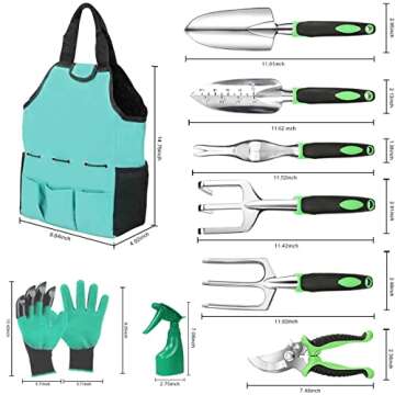 Glaric Gardening Tool Set 10 Pcs, Aluminum Garden Hand Tools Set Heavy Duty with Garden Gloves,Trowel and Organizer Tote Bag,Planting Tools,Gardening Gifts for Women Men