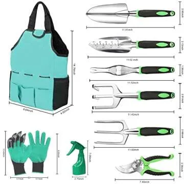 Glaric Gardening Tool Set 10 Pcs, Aluminum Garden Hand Tools Set Heavy Duty with Garden Gloves,Trowel and Organizer Tote Bag,Planting Tools,Gardening Gifts for Women Men