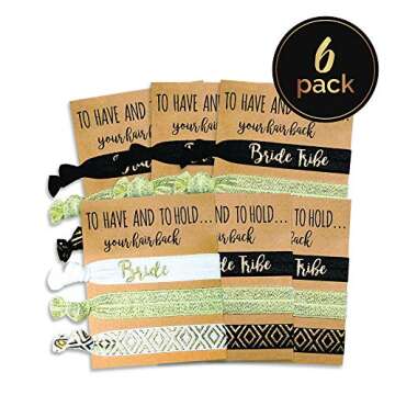 6 Pack of Bachelorette Party Favors | 1 'Bride to Be' and 5 'Tribe' Hair Ties| Pop Fizz Designs