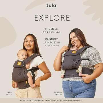 Baby Tula Explore Baby Carrier, Adjustable Newborn to Toddler Carrier, Ergonomic and Multiple Positions for 7 – 45 pounds (Linen Rain)