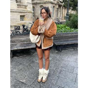 Flygo Women's Winter Faux Suede Jacket Sherpa Lined Jacket Button Down Lapel Fleece Jacket Winter Coats with Pockets(Camel-L)