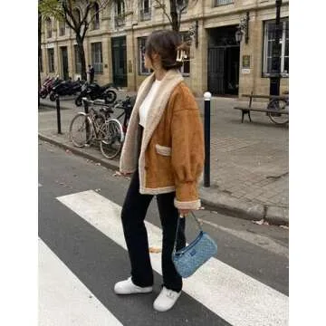 Flygo Women's Winter Faux Suede Jacket with Sherpa Lining