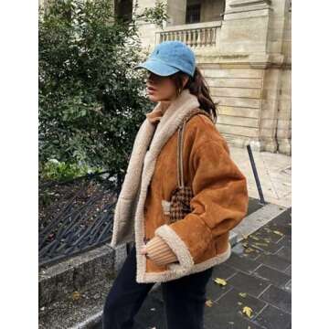 Flygo Women's Winter Faux Suede Jacket Sherpa Lined Jacket Button Down Lapel Fleece Jacket Winter Coats with Pockets(Camel-L)