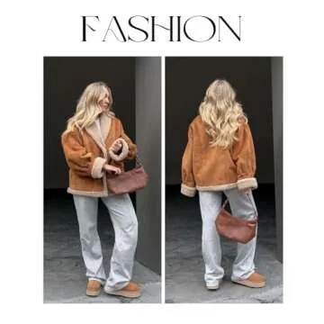 Flygo Women's Winter Faux Suede Jacket with Sherpa Lining