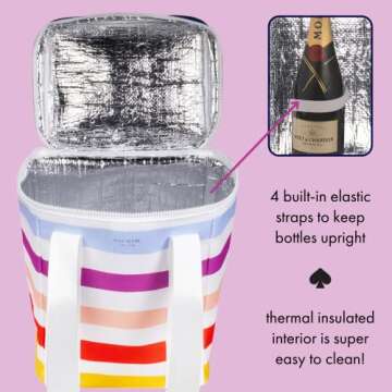 Kate Spade New York Wine Cooler Bag, Insulated Bag for Picnics, 4-Bottle Wine Tote, Large Capacity Soft Cooler, Candy Stripe