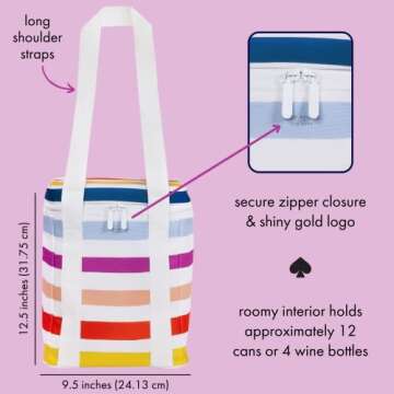 Kate Spade New York Wine Cooler Bag, Insulated Bag for Picnics, 4-Bottle Wine Tote, Large Capacity Soft Cooler, Candy Stripe