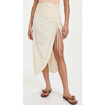 Free People Women's Natural Cerine Ruched Midi Skirt, Ivory, Off White, 12