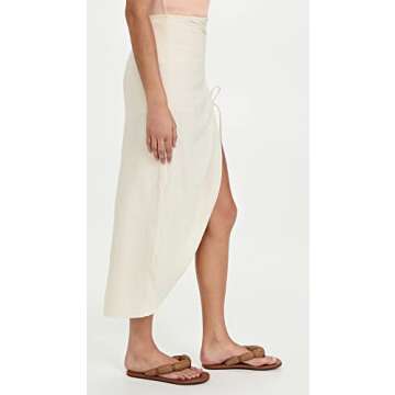 Free People Women's Natural Cerine Ruched Midi Skirt, Ivory, Off White, 12
