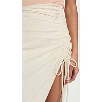 Free People Women's Natural Cerine Ruched Midi Skirt, Ivory, Off White, 12