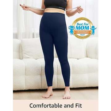 HOFISH Women's Maternity Leggings Pregnancy Yoga Pants Active Wear Workout Leggings BlackNavy XL