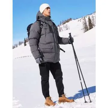 Rejork Men's Long Winter Coat Hooded Warm Quilted Jacket Water-resistant Cold Weather Parka Grey 2XL