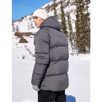 Rejork Men's Long Winter Coat Hooded Warm Quilted Jacket Water-resistant Cold Weather Parka Grey 2XL