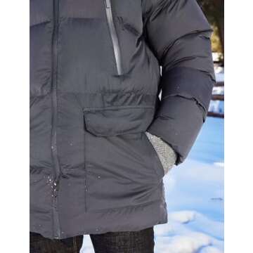 Rejork Men's Long Winter Coat Hooded Warm Quilted Jacket Water-resistant Cold Weather Parka Grey 2XL