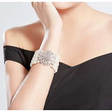 Coucoland 1920s Gatsby Pearl Bracelet Flapper Imitation Pearl Bracelet (Silver)