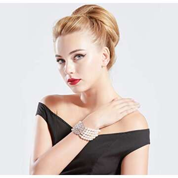 Coucoland 1920s Gatsby Pearl Bracelet Flapper Imitation Pearl Bracelet (Silver)