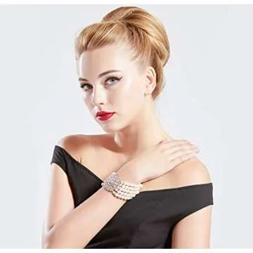 Coucoland 1920s Gatsby Pearl Bracelet Flapper Imitation Pearl Bracelet (Silver)