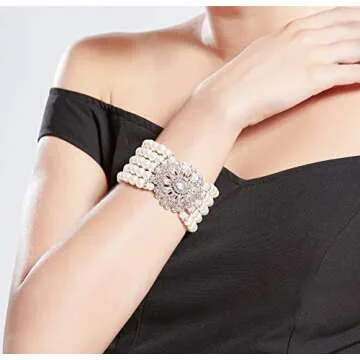 Coucoland 1920s Gatsby Pearl Bracelet Flapper Imitation Pearl Bracelet (Silver)