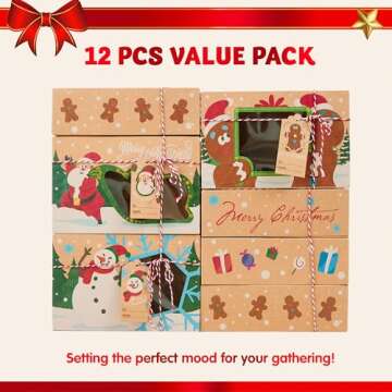 JOYIN 24 PCS Christmas Cookie Gift Baking Box 8.75" x 5.75" x 2.75” with Window Auto-Popup for Pas...