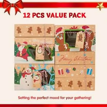 JOYIN 24 PCS Christmas Cookie Gift Baking Box 8.75" x 5.75" x 2.75” with Window Auto-Popup for Pas...