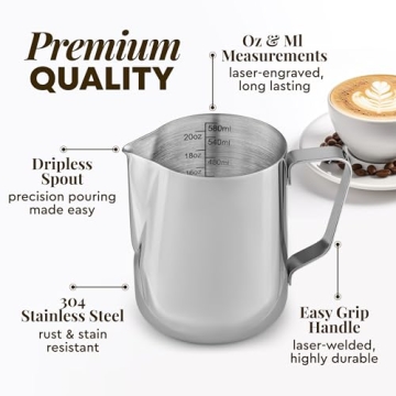 Zulay Stainless Steel Milk Frothing Pitcher - 12oz, Durable & Precise