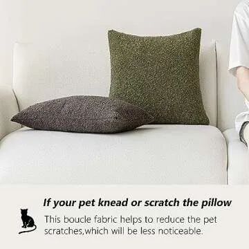 Foindtower Pack of 2 Modern Textured Boucle Throw Pillow Covers Accent Solid Decorative Pillow Cases Cozy Woven Couch Cushion Case for Chair Sofa Bedroom Living Room Home Decor, 18 x 18 Inch,Green