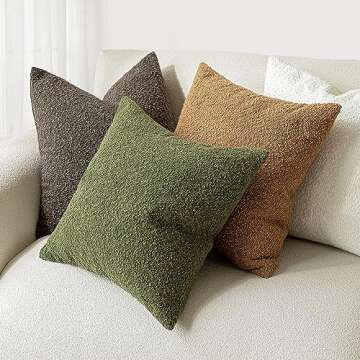 Foindtower Pack of 2 Modern Textured Boucle Throw Pillow Covers Accent Solid Decorative Pillow Cases Cozy Woven Couch Cushion Case for Chair Sofa Bedroom Living Room Home Decor, 18 x 18 Inch,Green