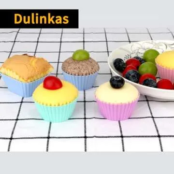 24 pcs Silicone Cupcake Baking Cups Dulinkas Reusable Cupcake Liners Non-Stick Baking Muffin Liners Mold Pastry Cake Molds 3 Shapes Multicolor for Lunch Box Dividers