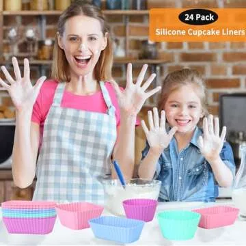 24 pcs Silicone Cupcake Baking Cups Dulinkas Reusable Cupcake Liners Non-Stick Baking Muffin Liners Mold Pastry Cake Molds 3 Shapes Multicolor for Lunch Box Dividers