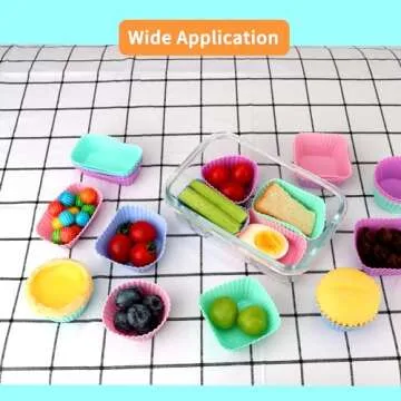 24 pcs Silicone Cupcake Baking Cups Dulinkas Reusable Cupcake Liners Non-Stick Baking Muffin Liners Mold Pastry Cake Molds 3 Shapes Multicolor for Lunch Box Dividers
