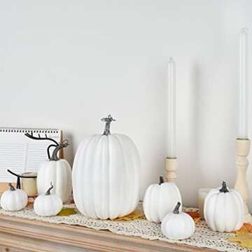 DearHouse 7Pcs Thanksgiving Artificial White Pumpkin Home Decoration Sets, Artificial Vegetables Pumpkin for Fall Halloween Home Decor