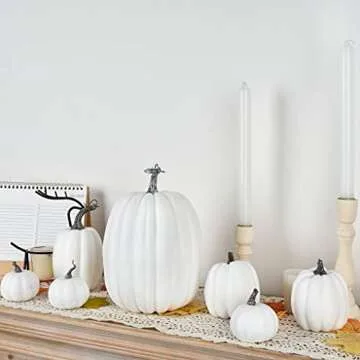 DearHouse 7Pcs Thanksgiving Artificial White Pumpkin Home Decoration Sets, Artificial Vegetables Pumpkin for Fall Halloween Home Decor