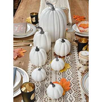 DearHouse 7Pcs Thanksgiving Artificial White Pumpkin Home Decoration Sets, Artificial Vegetables Pumpkin for Fall Halloween Home Decor