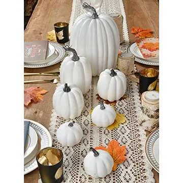 DearHouse 7Pcs Thanksgiving Artificial White Pumpkin Home Decoration Sets, Artificial Vegetables Pumpkin for Fall Halloween Home Decor