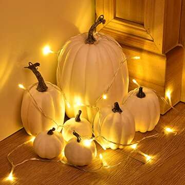 DearHouse 7Pcs Thanksgiving Artificial White Pumpkin Home Decoration Sets, Artificial Vegetables Pumpkin for Fall Halloween Home Decor