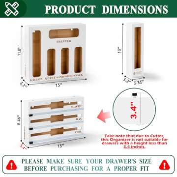 Calmbee Storage Bag Organizer, Foil and plastic wrap organizer with cutter, Kitchen Organizers and S...