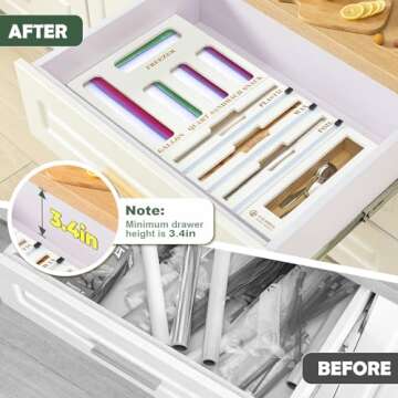 Calmbee Storage Bag Organizer, Foil and plastic wrap organizer with cutter, Kitchen Organizers and Storage Compatible with Gallon, Quart, Sandwich, Snack Bags and 12" Aluminum Foil & Wax Paper,White