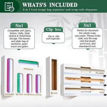 Calmbee Storage Bag Organizer, Foil and plastic wrap organizer with cutter, Kitchen Organizers and Storage Compatible with Gallon, Quart, Sandwich, Snack Bags and 12" Aluminum Foil & Wax Paper,White