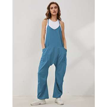 Lentta Women's Casual Jumpsuit V Neck Sleeveless Harem Overalls
