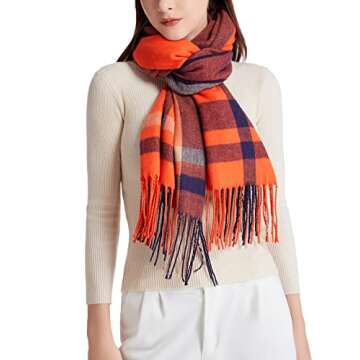 Wander Agio Womens Fashion Long Shawl Big Scarves Grid Winter Warm Large Plaid Scarf Dark Orange 13