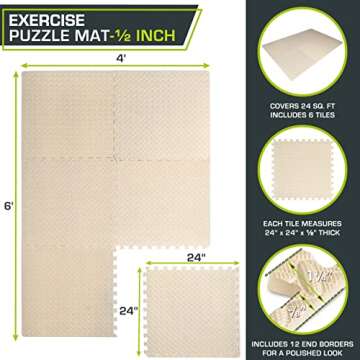ProsourceFit Puzzle Exercise Mat ½ in, EVA Interlocking Foam Floor Tiles for Home Gym, Mat for Home...